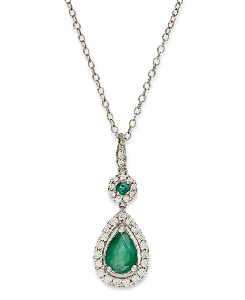 Sapphire (1-1/3 ct. t.w.) and Diamond (1/4 ct. t.w.) Drop Pendant Necklace Set in 14k White Gold (Also Available in Emerald)
