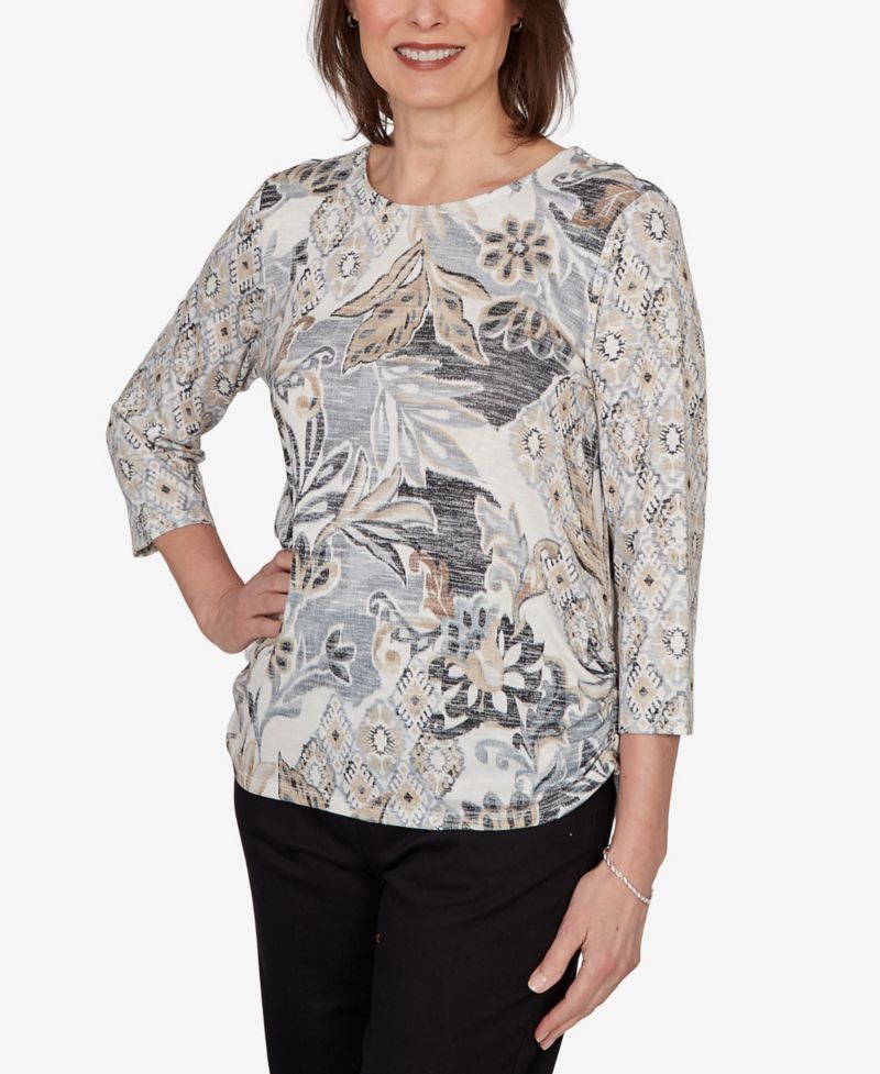 Women's Geo Leaf Patchwork Knit Top