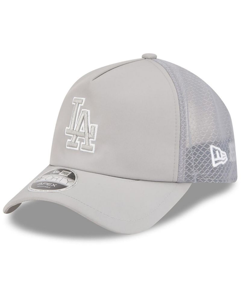 Men's Gray Los Angeles Dodgers 2026 Batting Practice Apex 9FORTY Adjustable Trucker Hat