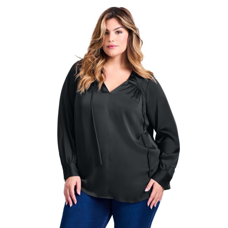 Women's Plus Size Marlene Tie Front Satin Blouse