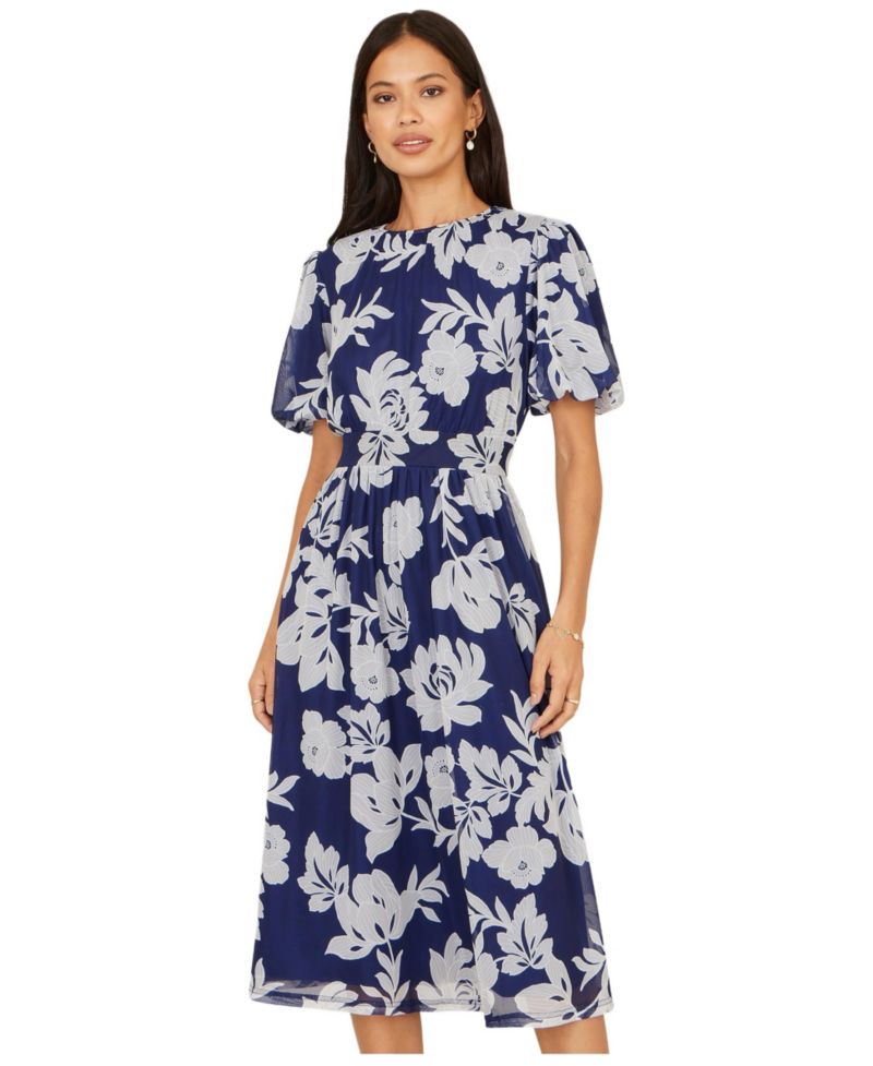 Women's Flower Stretch Mesh Midi Dress