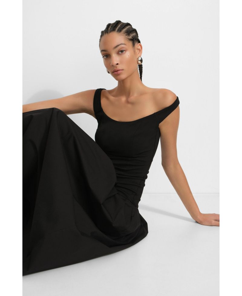 Women's Selene Off-Shoulder Dropped-Waist Pleated Cotton Maxi Dress