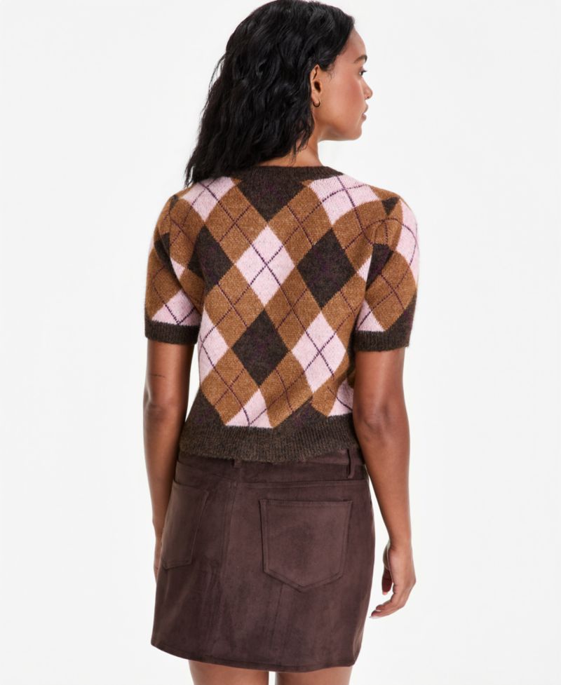 Petite Plaid Short-Sleeve Button-Front Cardigan
