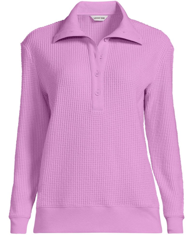 Plus Size Long-Sleeve Waffle-Knit Button-Up Henley