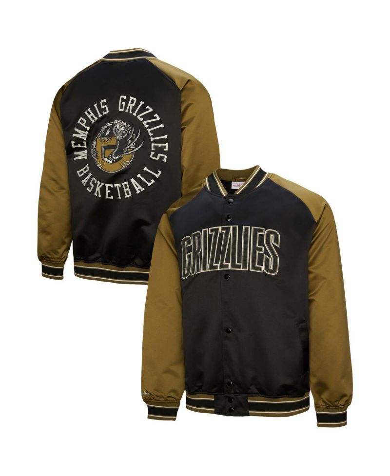 Men's Olive/Black Memphis Grizzlies Clutch Satin Raglan Full-Snap Jacket