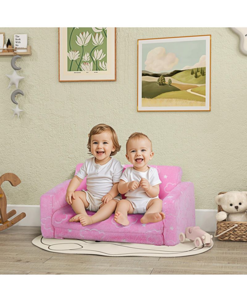 2 in 1 Kids Play Couch with Glow in the Dark Cloud Pattern,
