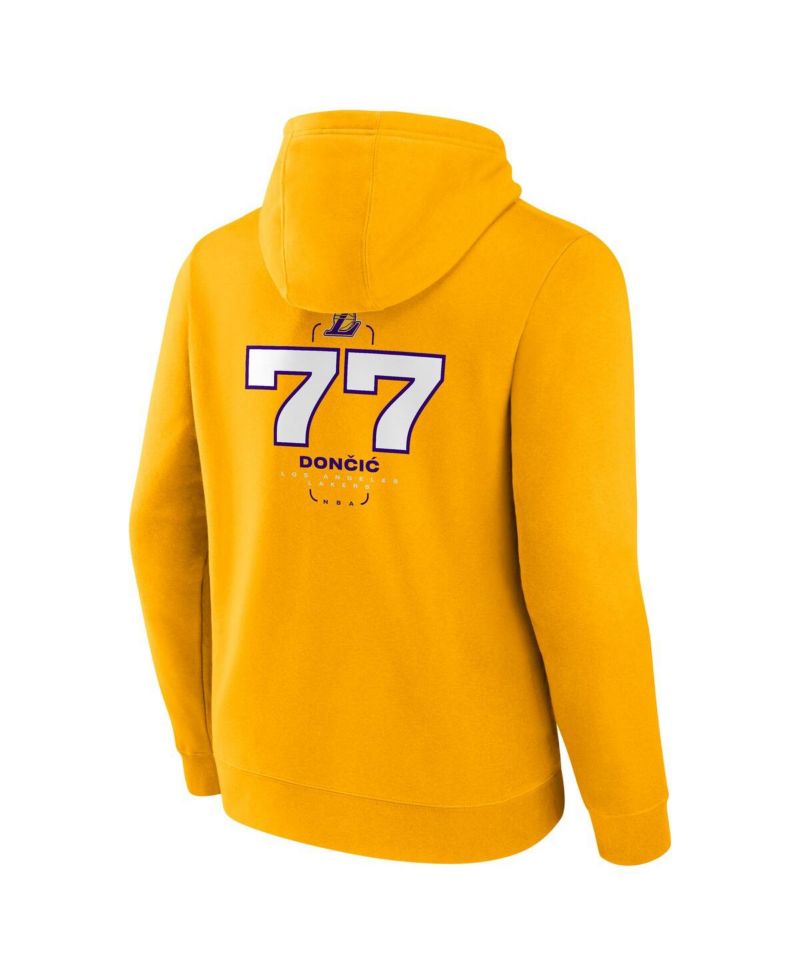 Men's Luka Doncic Gold Los Angeles Lakers Icon Behind the Back Name & Number Pullover Hoodie