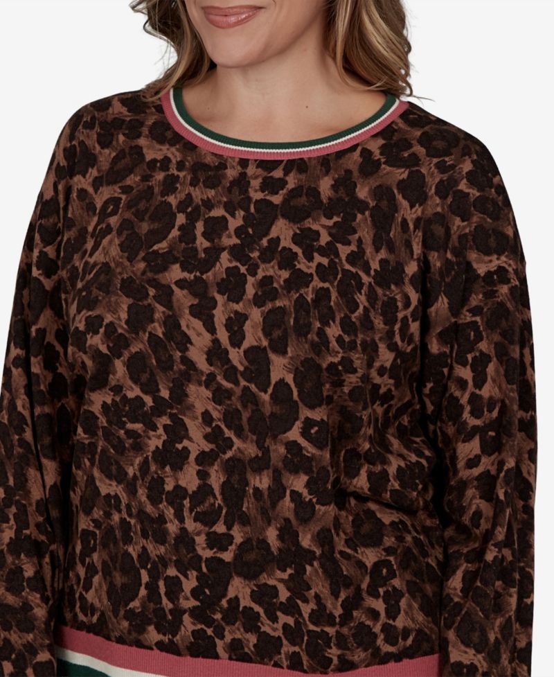 Plus Size Cheetah Print Knit Sweater