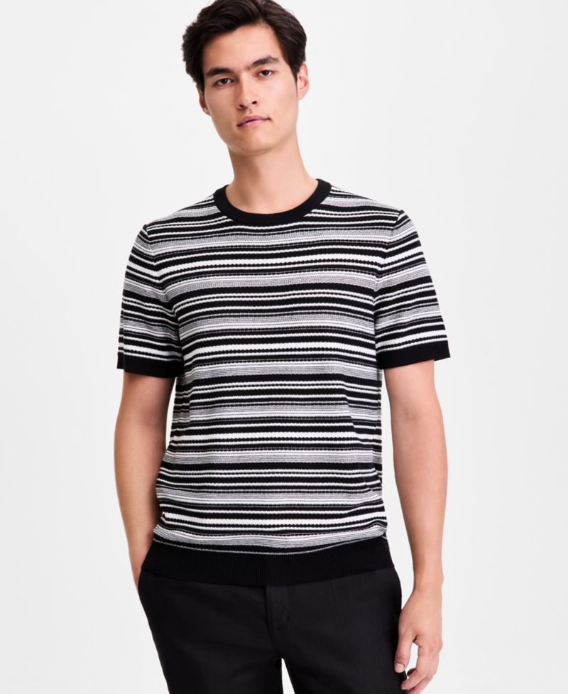Men's Short-Sleeve Stripe Crewneck Sweater Tee, Macy's Exclusive