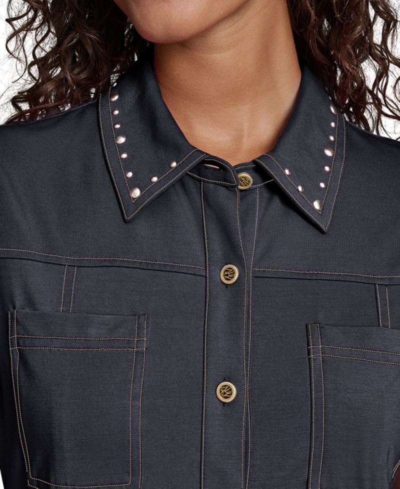 Women's Belted Collared Jersey Shirt Dress