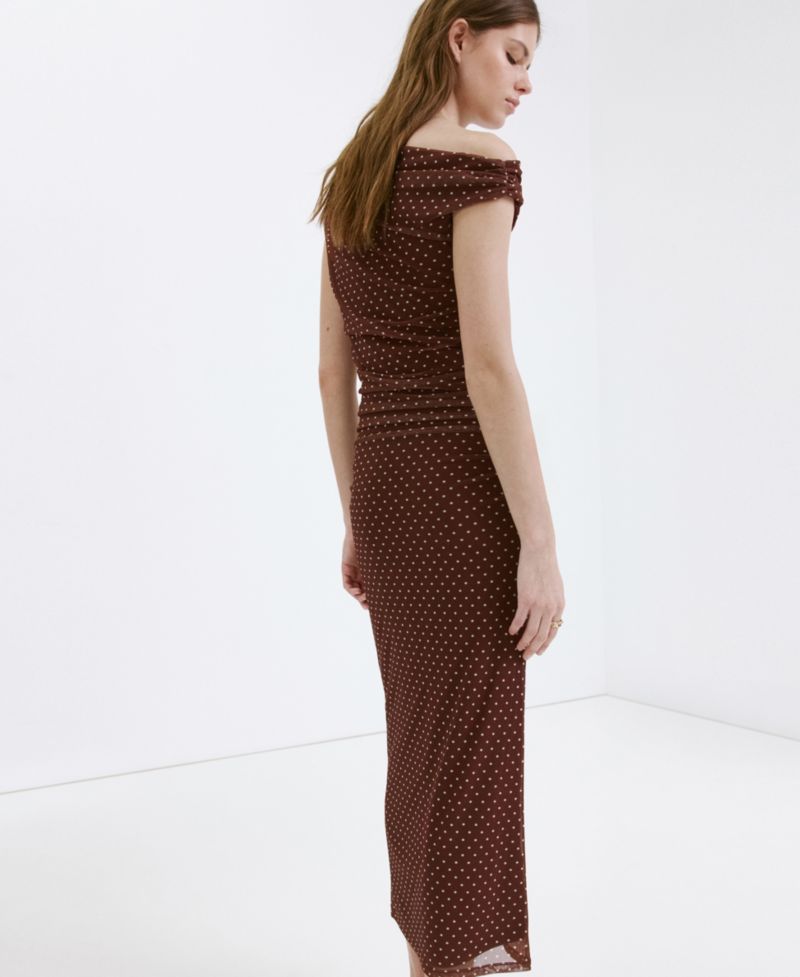 Women's Fitted Polka-Dot Midi Dress