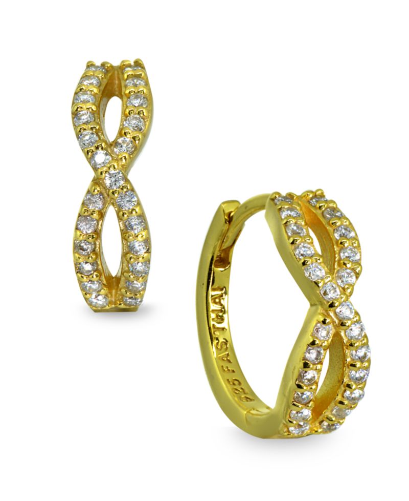 Cubic Zirconia Infinity Huggie Hoop Earrings in Sterling Silver