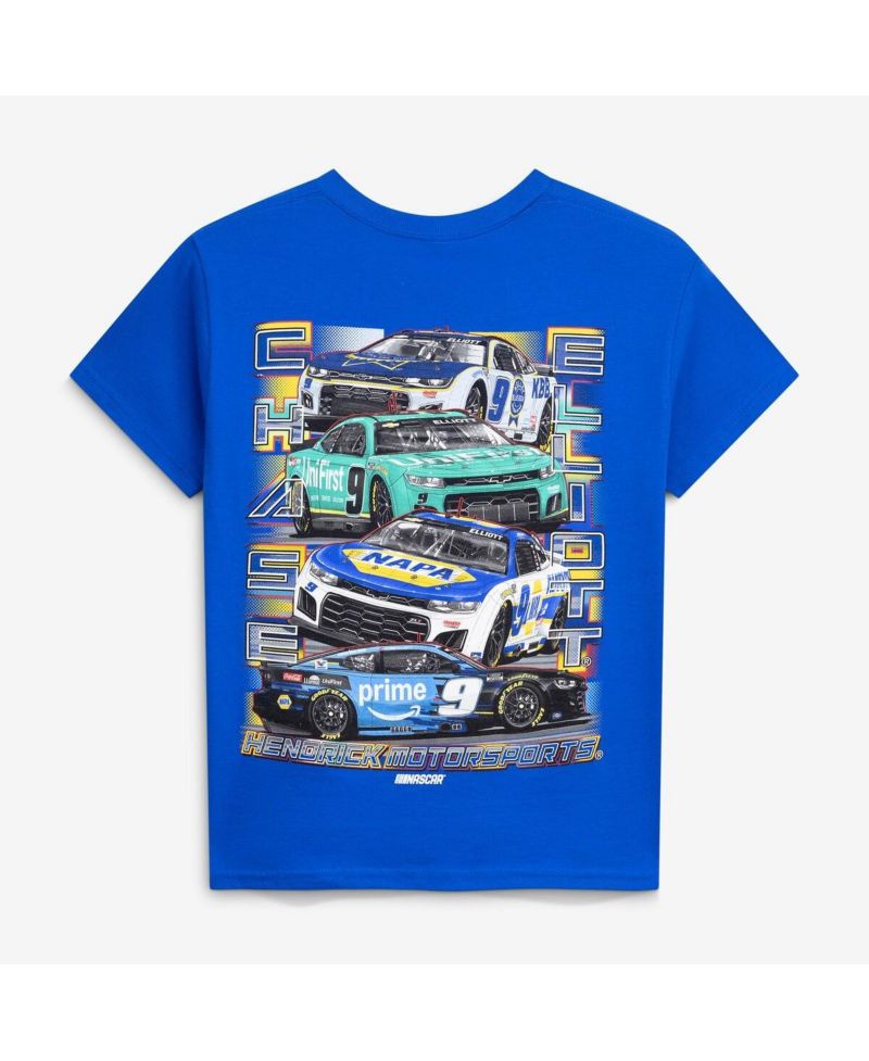 Big Boys and Girls Royal Chase Elliott 9 Multi-Sponsor T-Shirt