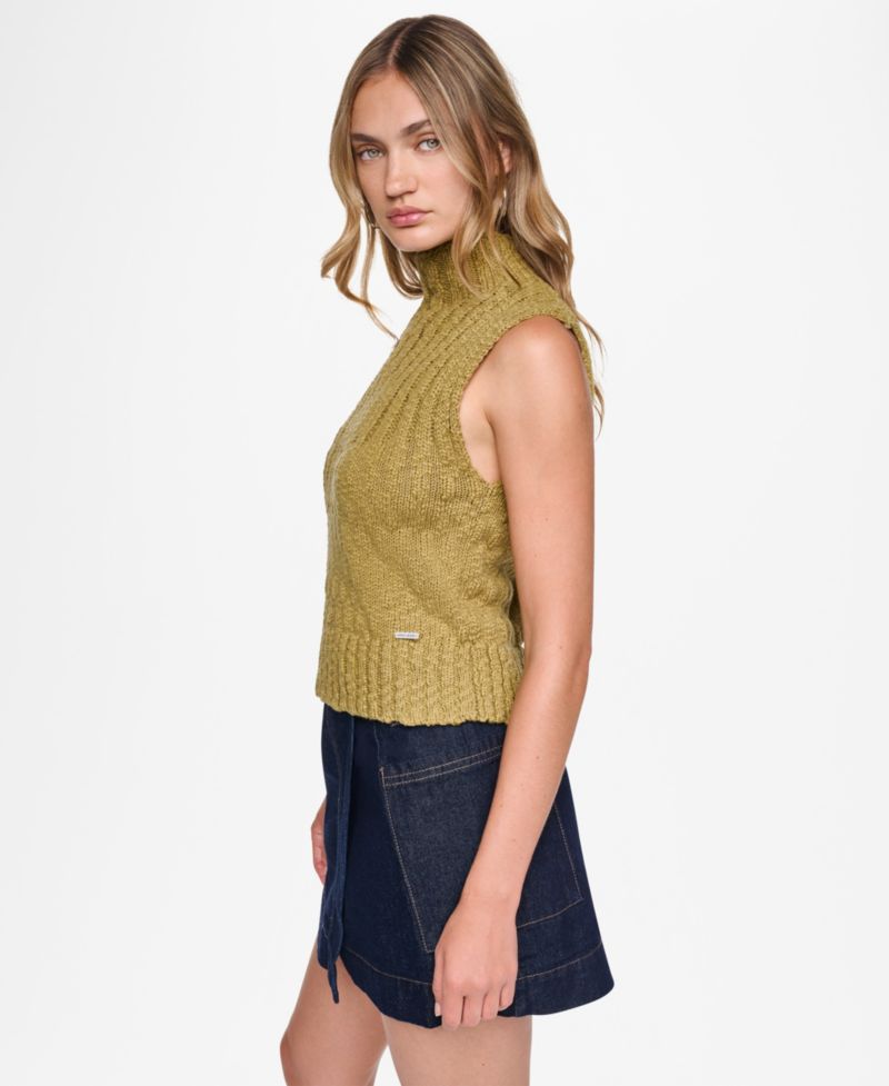 Women's Sleeveless Mock-Neck Cable-Knit Sweater