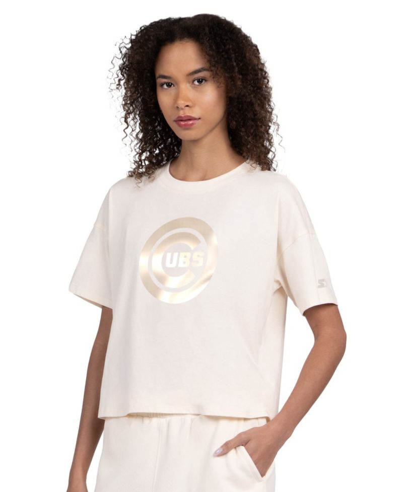 Women's Cream Chicago Cubs Pastels Boxy Cropped T-Shirt