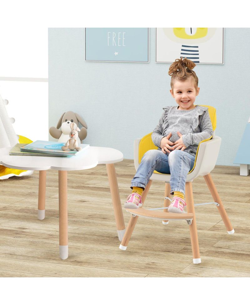 Baby 3-in-1 Convertible Wooden High Chair with Adjustable Tray and 5-Point Harness