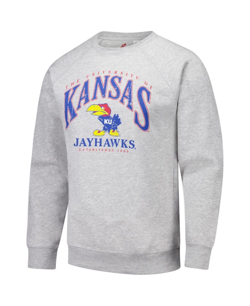 Men's Heather Gray Kansas Jayhawks Tall Arch Essential 2.0 Pullover Sweatshirt