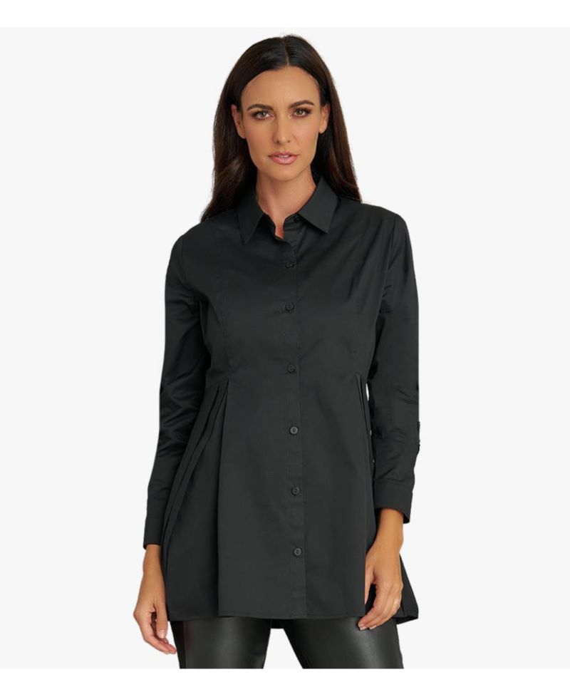 Women's Long Sleeves Cotton Poplin Diagonal Tuck Way Ahead Tunic