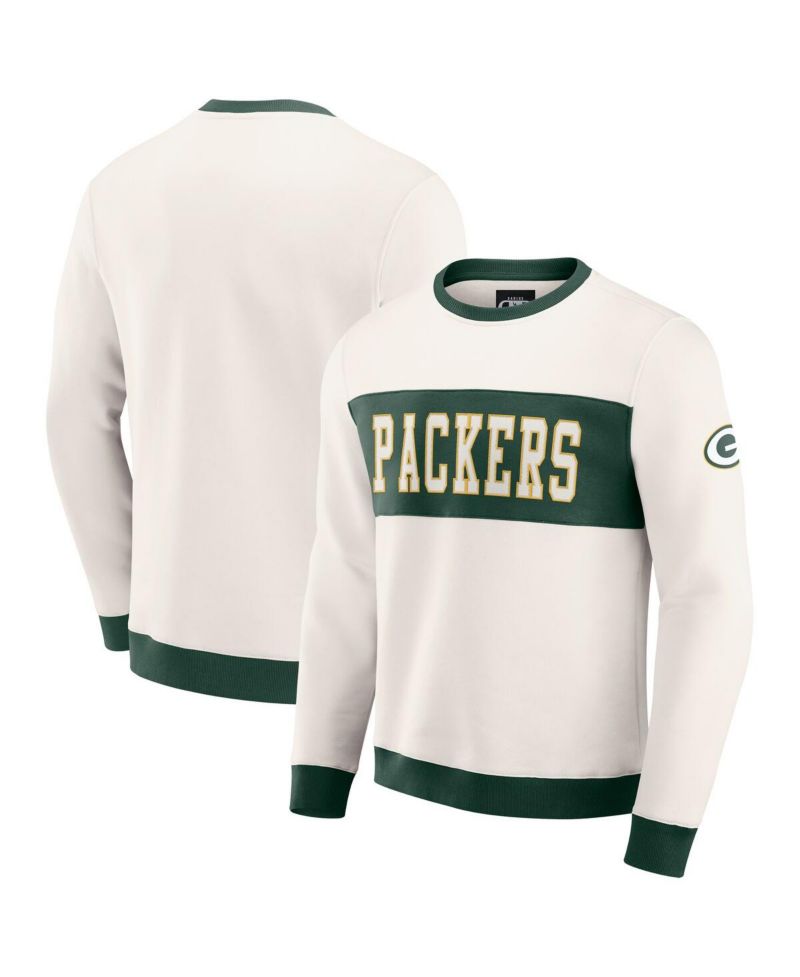 Darius Rucker Collection by Men's Cream Green Bay Packers Color Block Crewneck Sweatshirt