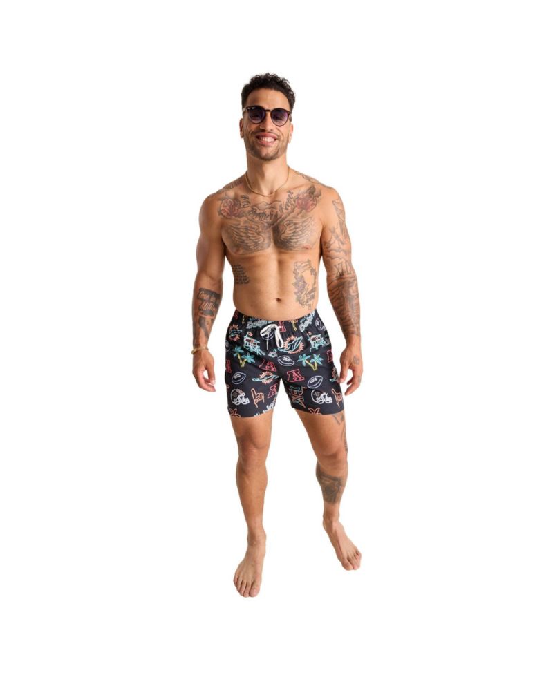 Men's 5.5" Black Miami Dolphins The Neon Lined Classic Swim Trunks