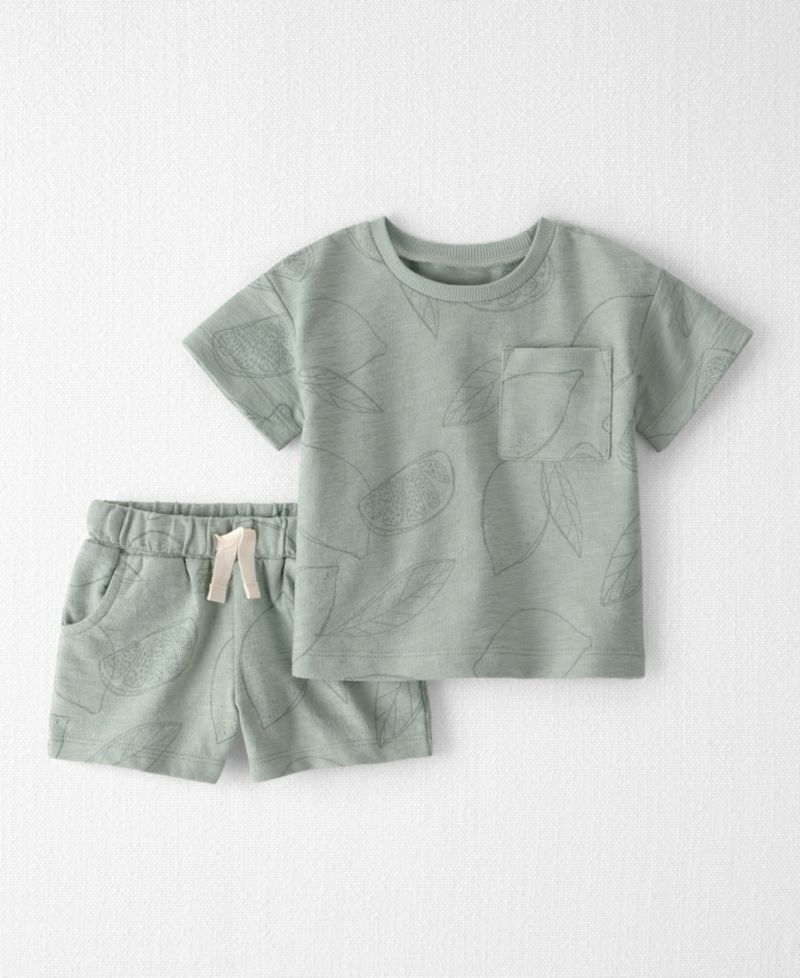 Baby Boys' Organic Cotton Textured Round Neck T-Shirt and Shorts, 2-Piece Set