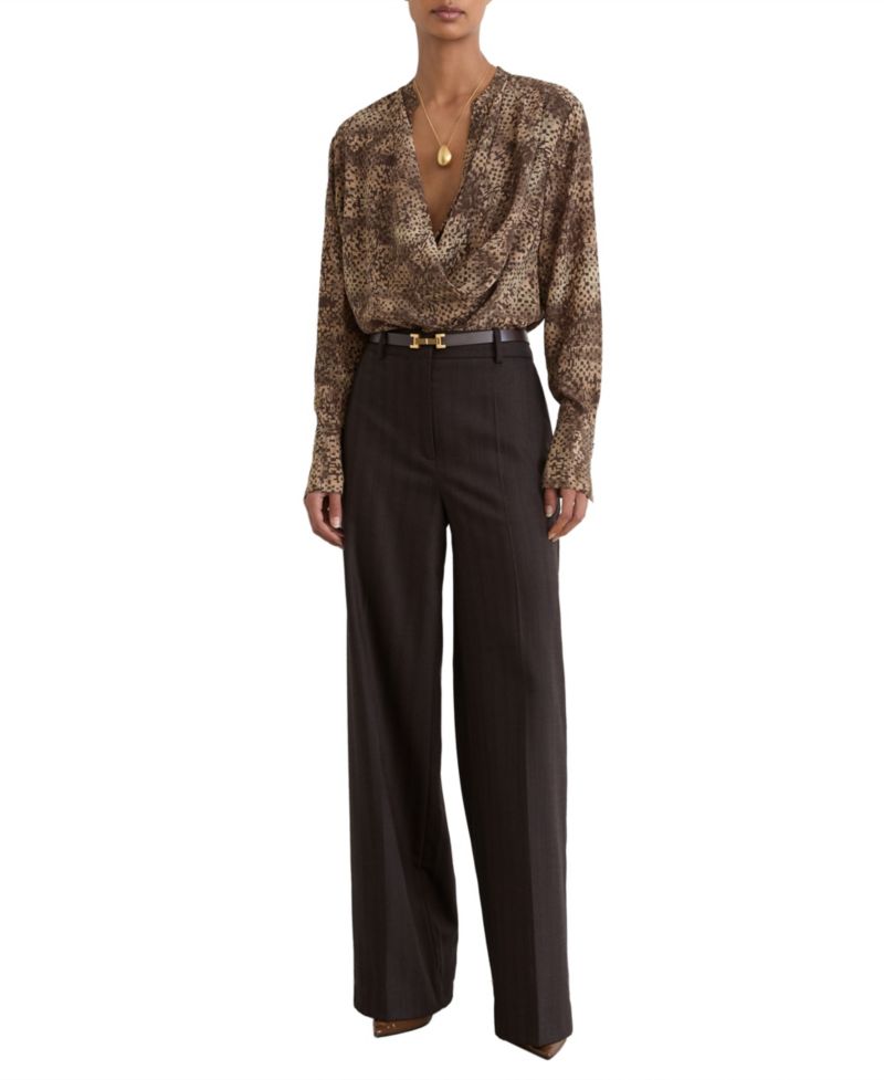 Women's Laurie Matte-Silk Abstract-Print Draped Blouse