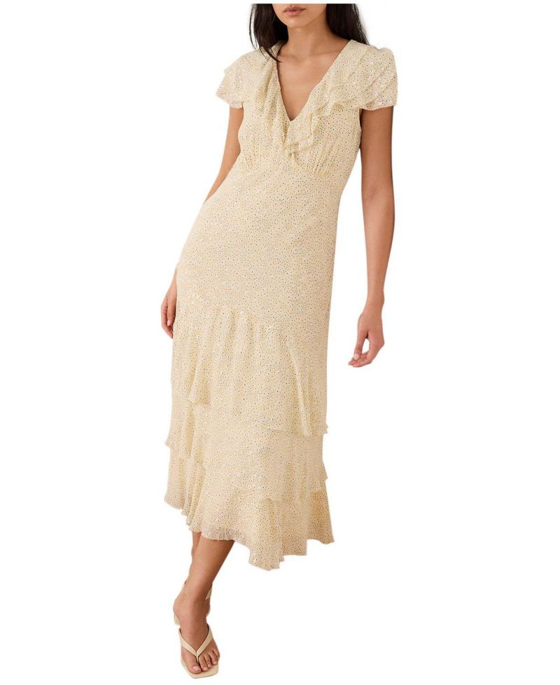 Women's Tiered Ruffle V-Neck Midi Dress