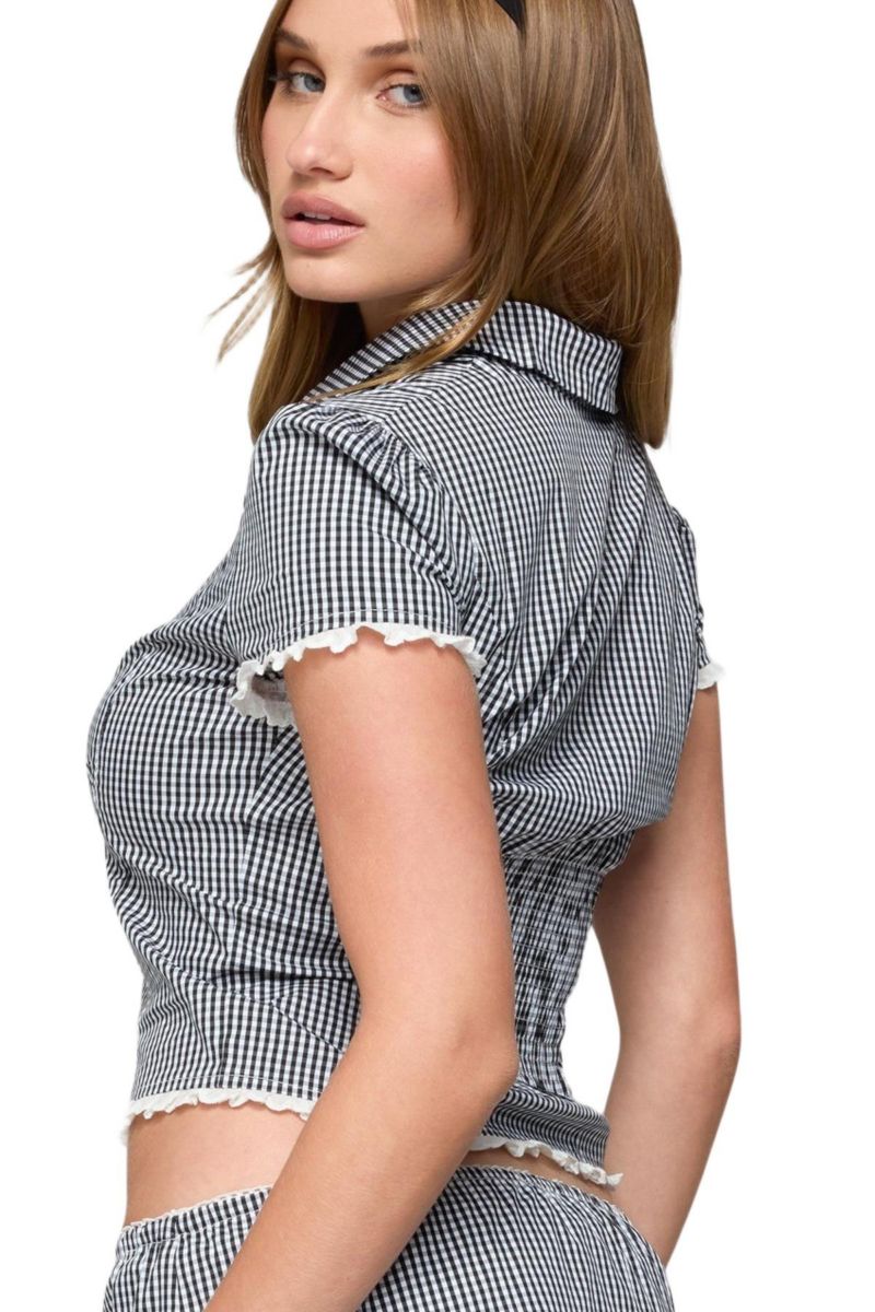 Womens Paige Gingham Tailored Button Up Shirt