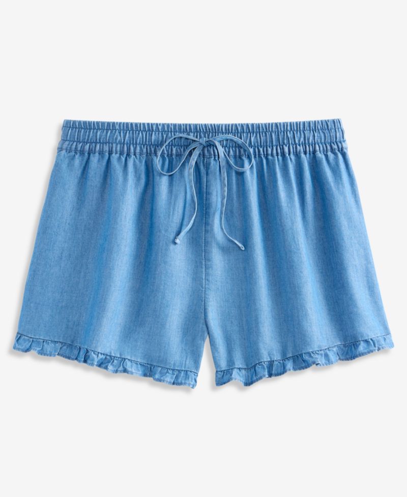 Women's Chambray Ruffled Drawstring Shorts