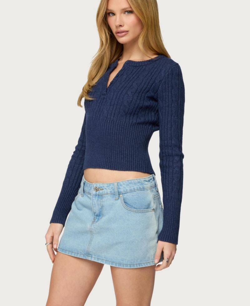 Women's Hadliee Cable Knit Henley Top