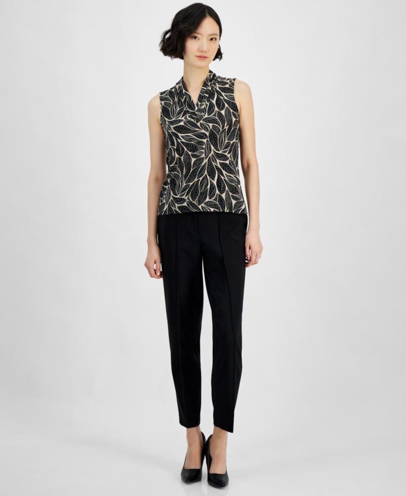 Petite Pleated V-Neck Top