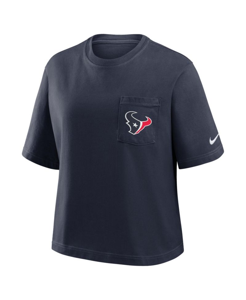 Women's Navy Houston Texans Rewind Pocket Boxy T-Shirt