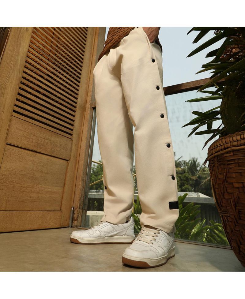 Men's Off-White Side-Snap Straight Trousers