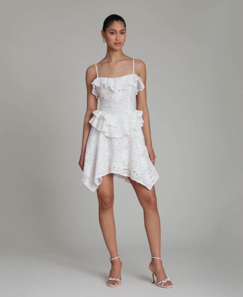 Women's Sweetheart Straps Ruffle Handkerchief Hem Mini Dress