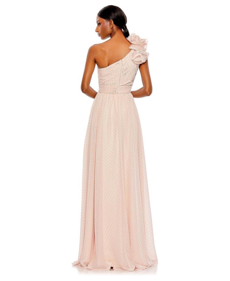 Women's Polka Dot Ruffled One Shoulder Gown