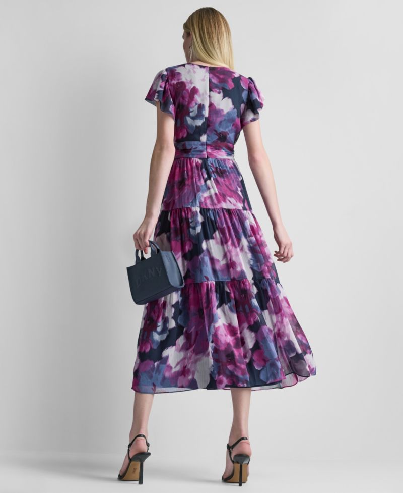 Women's Ruffled V-Neck Tie-Waist Dress