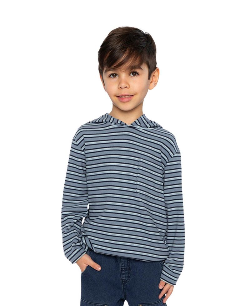 Little and Big Boy 6-12 Striped Brushed Jersey Hooded T-Shirt
