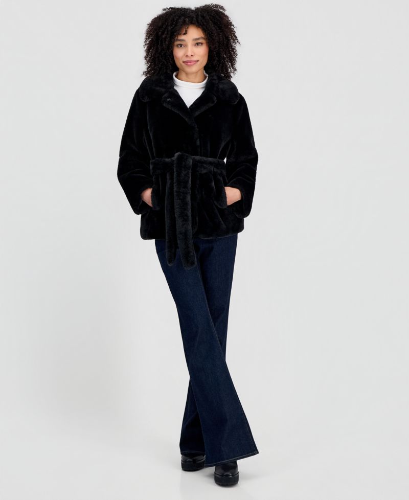 Women's Faux-Fur Belted Lined Coat