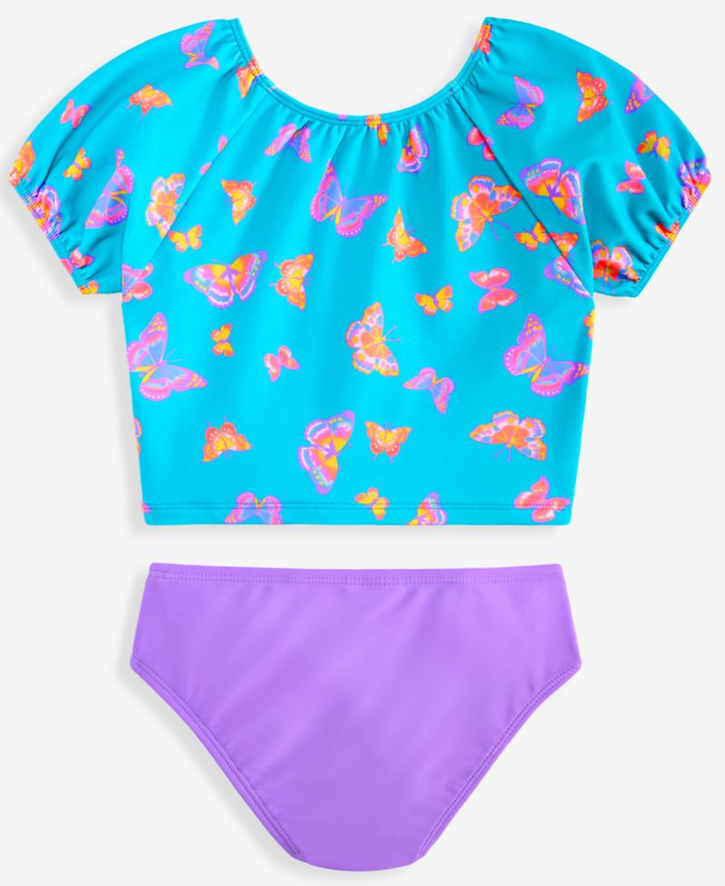Girls' Toddler 2T-5T Puff-Sleeve Rashguard and Hipster Swim Bottom, 2-Piece Set
