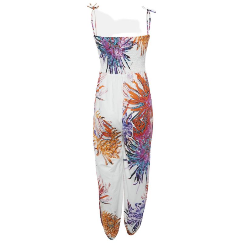 Women's Floral Print Cotton Smock Detail Jumpsuit