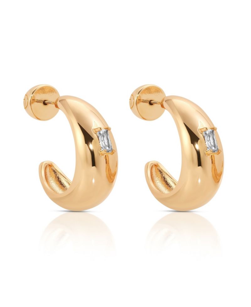 Oval Dome Baguette Hoop Earrings