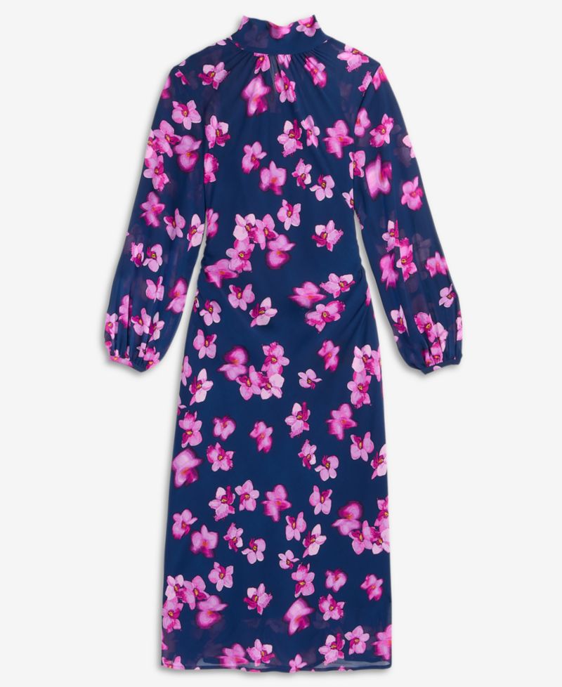 Women's Floral-Print A-Line Mock-Neck Midi Dress