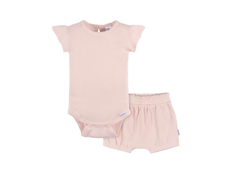 Baby Girls Crystal Pink Bodysuit and Shorts Set, 2-Pack