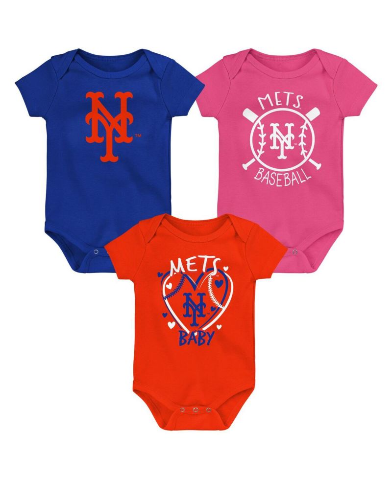 Baby Boys and Girls Blue New York Mets Slide Home Bodysuit, Set of 3