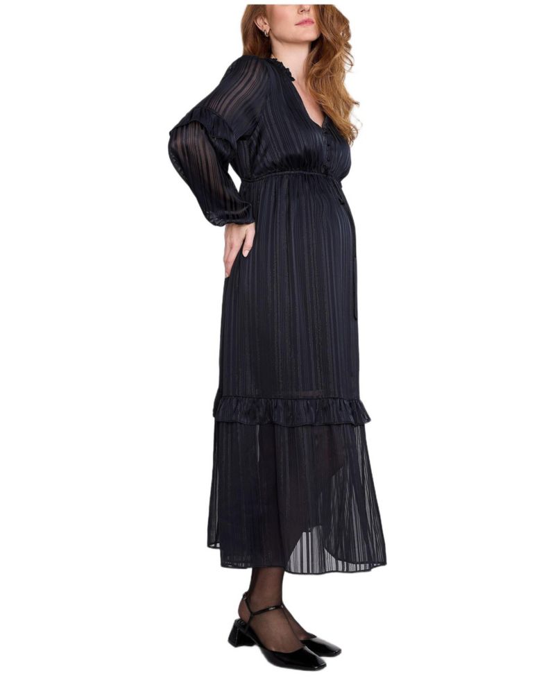 Women's Motherhood V-Neck Long Sleeve Tiered Maxi Dress