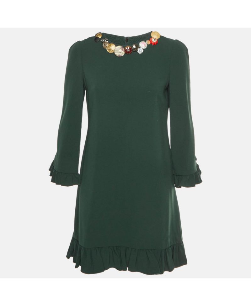 Pre-Owned Dolce and Gabbana Crepe Bejeweled Ruffled Mini Dress