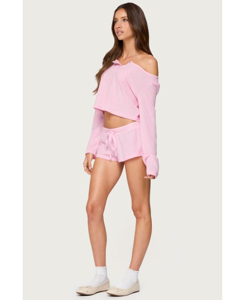 Womens Teddy Cropped Waffle Top