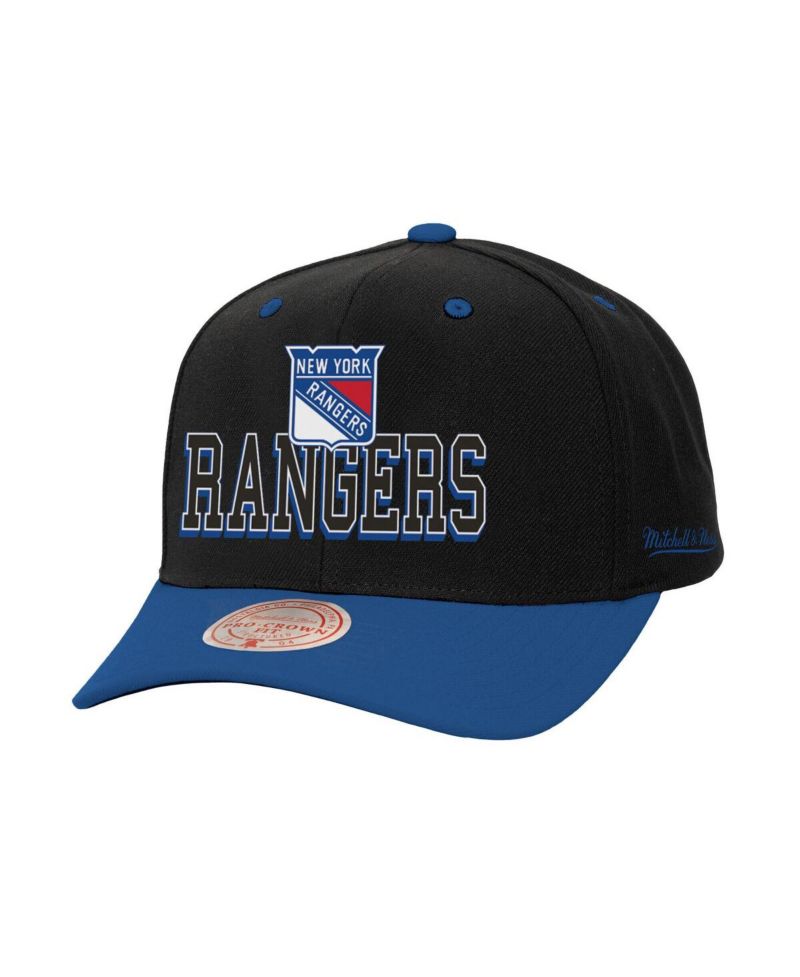 Men's Black/Blue New York Rangers Backside Script 2-Tone Pro Crown Adjustable Hat