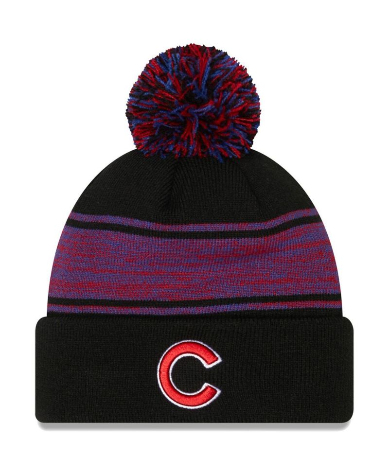 Men's Black Chicago Cubs Chilled Cuffed Knit Hat with Pom