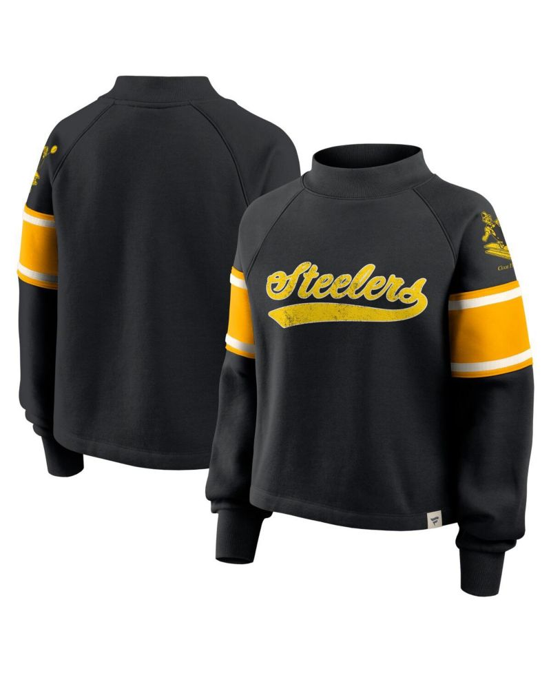 Women's Black Pittsburgh Steelers Oversized Hometown Toss Sweep Mock Neck Pullover Hoodie